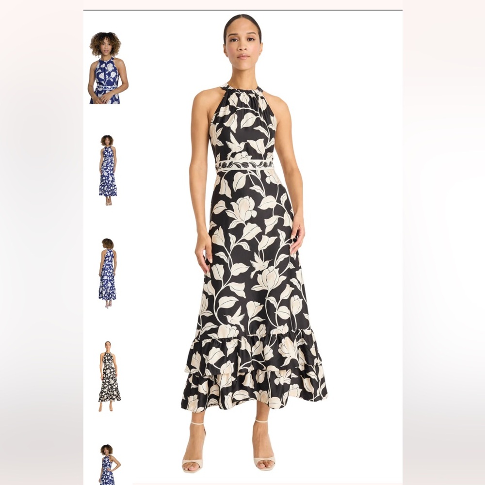 NWT Maggie London Floral Halter Maxi Dress - Black and White
